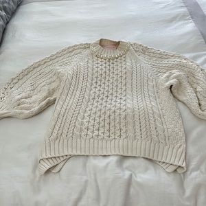 Simone Rocha x H&M cream fisherman’s sweater with pearl detail. Size L.